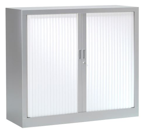 Armoire Monobloc H120xL120xP43 cm 2 Tablettes Alu Rideaux Blanc