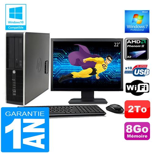 PC HP Compaq 6005 Pro Sff Amd Phenom II Ram 8Go Disque 2 To WiFi W7 Ecran 22'