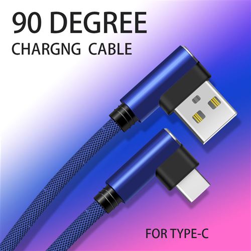 Cable Fast Charge 90 degres Type C pour HUAWEI Mate 20 lite Smartphone Android Connecteur Recharge Chargeur Universel (BLEU)