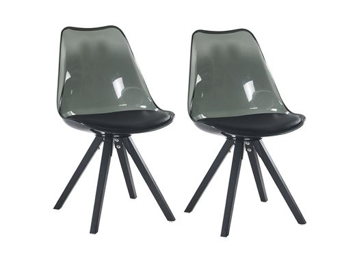 Lot de 2 chaises LOVA - Polycarbonate et Hêtre - Noir & transparent