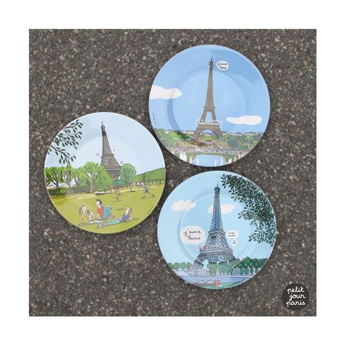 Petit Jour Paris Lot de 3 assiettes à dessert Tour Eiffel Multicolore
