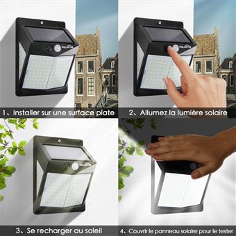 Lampe panneau solaire détecteur de mouvement 54 LED - Éclairage extérieur -  Luminaire exterieur - Jardin et Plein air