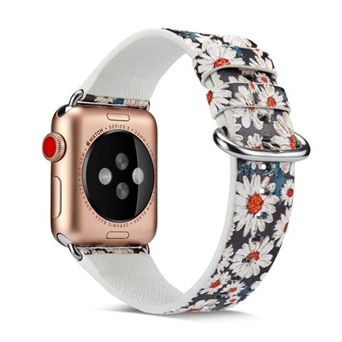 Bracelet en cuir véritable fleur style M pour votre Apple Watch Series 4 40mm/Series 3 2 1 38mm