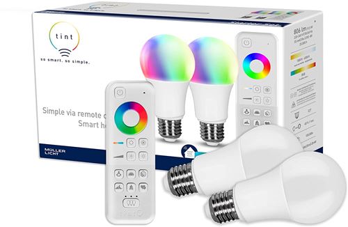 Tint de Müller-Licht set de démarrage de 2 ampoules LED E27, lumière blanche et couleur, dimmable, Zigbee, Compatible Alexa, télécommande incluse [Cla