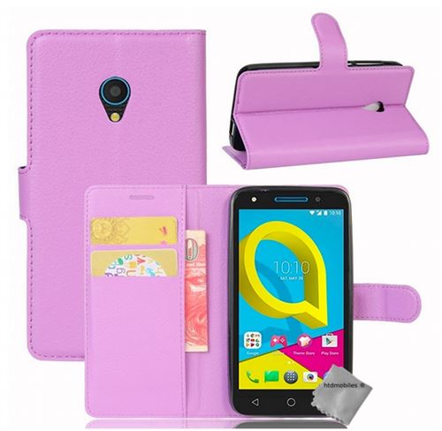Housse etui coque pochette portefeuille pour Alcatel U5 avec verre trempe - MAUVE