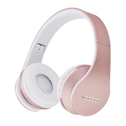 Andoer Casque Bluetooth sans fil stéréo soutien TF carte avec microphone Rose