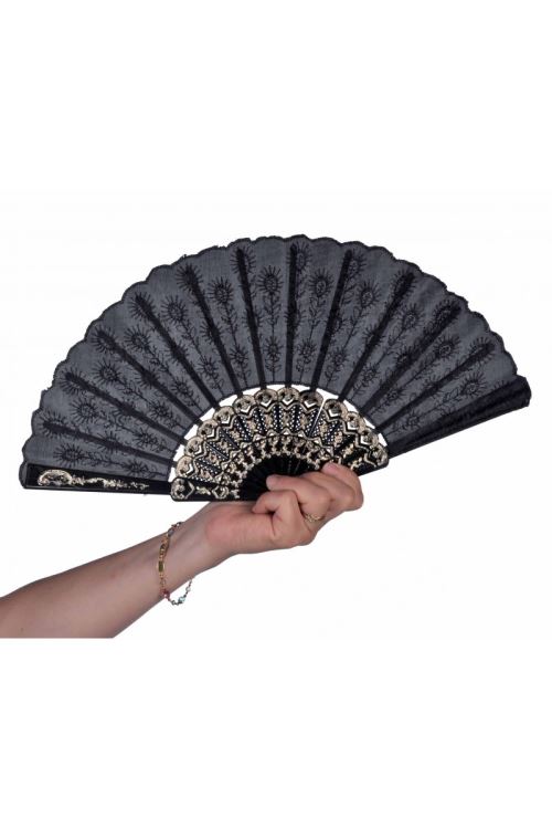 Eventail tissu et plastique noir 45cm