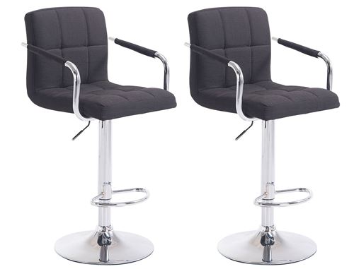 Lot de 2 Tabourets de Bar Lucy V2 en Tissu - Piètement Chrome - Siège Noir