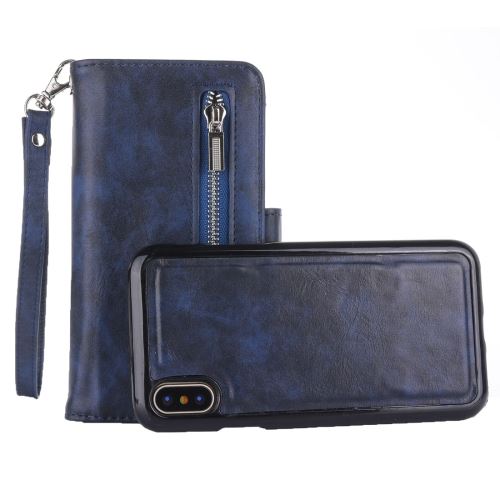 iPhone X Housse Etui Cuir PU Bleu Texture Peau ALS48434