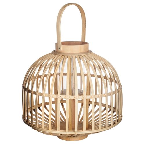Lanterne en rotin ethnique Jupon - H. 35 cm - Beige