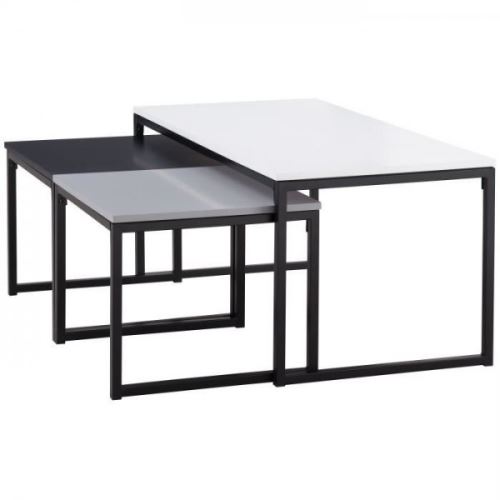 SQUARE 3 tables gigognes style contemporain blanc, noir et gris laques mat - L 100 x l 50 cm et 2 x L 47 x l 45 cm