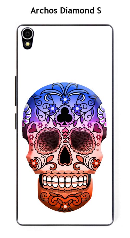 Coque TPU gel souple Archos Diamond S design Tete de mort fond blanc