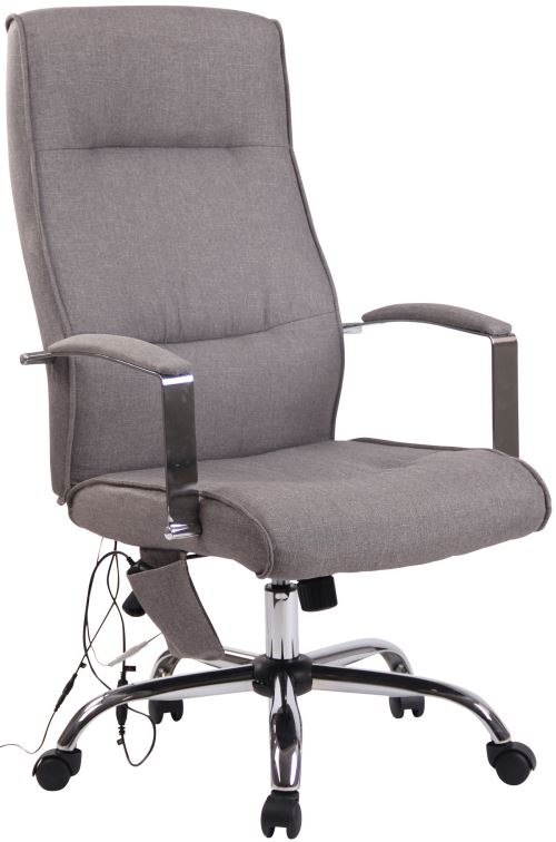 Fauteuil de bureau Portland en Tissu avec Fonction Massage - Piètement à roulette - Réglable en hauteur et Pivotant - Couleur Gris