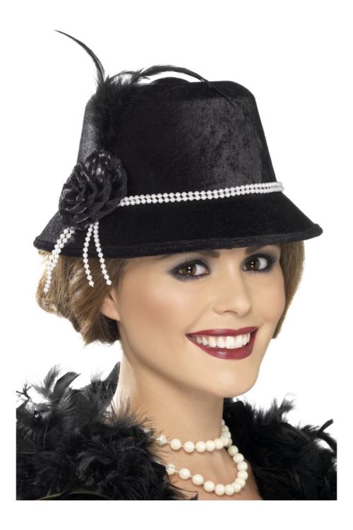 Chapeau 1920 noir avec perles et plumes