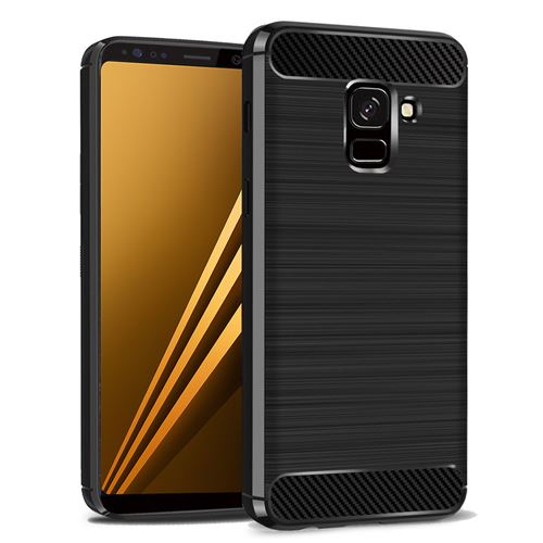 Coque Silicone Souple en Fibre de Carbone Brossé motif TPU Case pour Samsung Galaxy A8 (2018) A530F 5.6 - NOIR