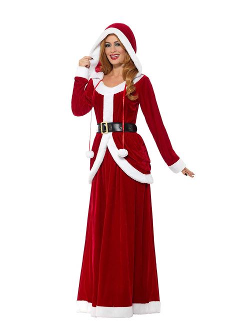 Smiffys Déguisement Mère Noël Deluxe, rouge, avec robe à capuche et ceinture