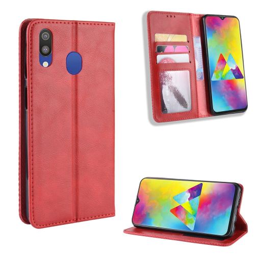 Etui en PU vintage auto-absorbé rouge pour votre Samsung Galaxy M20