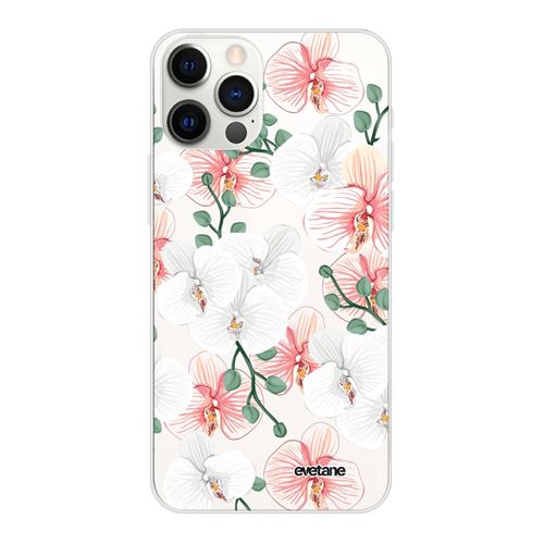 Coque pour iPhone 12/12 Pro souple transparente Orchidées Motif Ecriture Tendance [Evetane®]