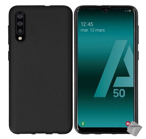 Housse etui coque pochette silicone gel fine pour Samsung Galaxy A50 avec verre trempe - NOIR