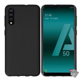 Housse etui coque pochette silicone gel fine pour Samsung Galaxy A50 verre trempe NOIR htdmobiles Coque et etui telephone mobile a la Fnac