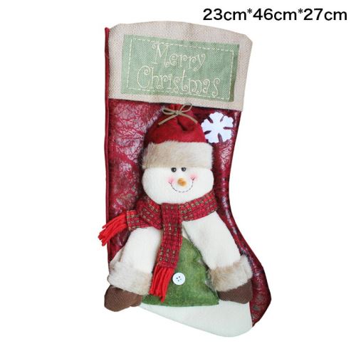 Bas de noël sac cadeau avec bonhomme de neige, décorations de noël - Rouge&Vert 46x23x27CM