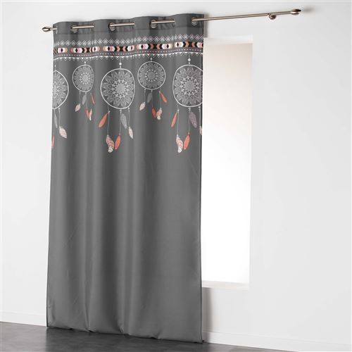 Rideau a oeillets 140 x 260 cm polyester imprime indila top Anthracite/Naturel