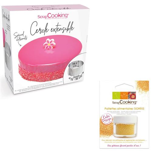Cadre à pâtisserie extensible rond + paillettes dorées - ScrapCooking