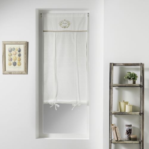 Store droit passe tringle 60 x 150 cm voile+top brode romantique boudoir Naturel