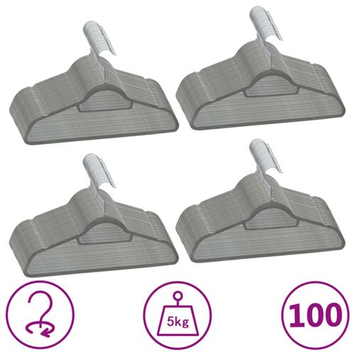 Cintres antid&eacute;rapants 100 pcs Gris Velours Vidaxl Gris