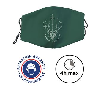 Masque de protection lavable CATÉGORIE 1 - UNS1 Harry Potter - EXPECTO PATRONUM - Vert - Adultes