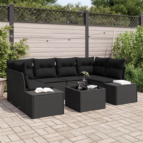 Non Communiqué Noir Canapé De Jardin 7 Pièces Avec Coussins Poly Rotin