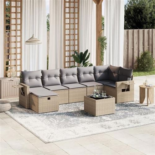 VIDAXL - Salon de jardin modulable - Rotin - Beige - 8 pièces - Image 2