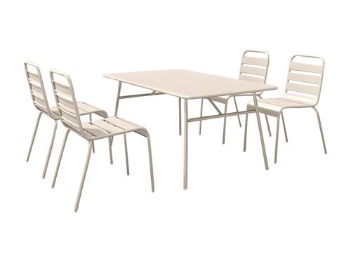 Salle à manger de jardin en métal - une table L.160 cm et 4 chaises empilables - Beige - MIRMANDE de MYLIA