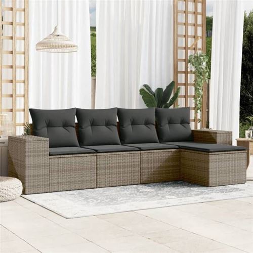 Non Communiqué Gris Vidaxl Salon De Jardin Avec Coussins 5 Pcs, Canapés De Terrasse, Ensemble De Meubles De Patio, Mobilier D'extérieur, 3254827