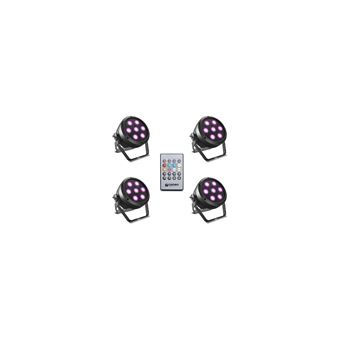 Kit Lumières Magiques Teos - 4 PAR LED, Trépied, Télécommande - Pour Fête, Karaoké, Animation - Plug & Play