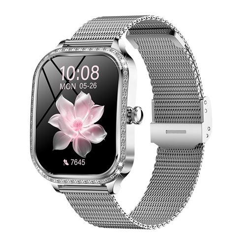 Montre connect&eacute;e femme 1,75"" - Surveillance sant&eacute; - Bluetooth 5.2 - argent&eacute;
