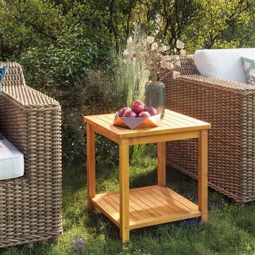 Non Communiqué Brun Table D Appoint Bois D Acacia Massif 45X45x45 Cm - Image 1