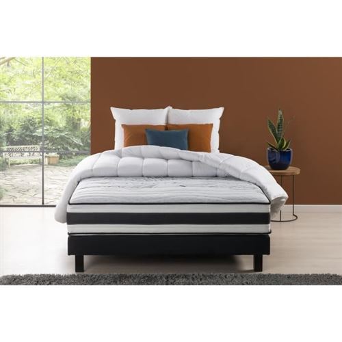 DEKO DREAM Pack Matelas + sommier + couette et oreillers 160x200 - Ressorts - AI