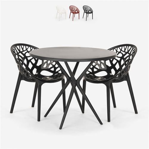 Table ronde noire 80 cm + 2 chaises design Maze Black