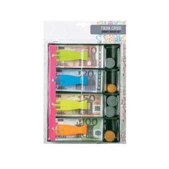 Kit tiroir caisse avec billets et pieces euros - argent factice enfant - monnaie pour marchande - set jeu imitation et carte tigre - 1