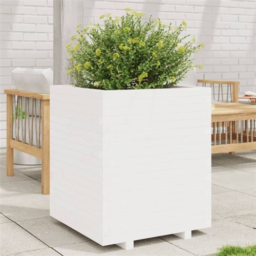 Non Communiqué Blanc Jardinière 60X60x72,5 Cm Bois De Pin Massif