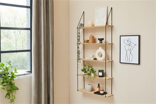 LIFA LIVING Alicante, Étagère Murale Bois et Métal Noir 5 étages