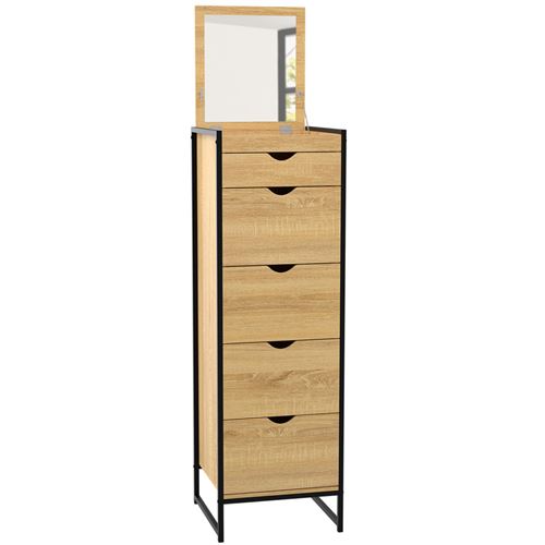Chiffonnier industriel 40cm 5 tiroirs meuble d'entrée avec miroir
