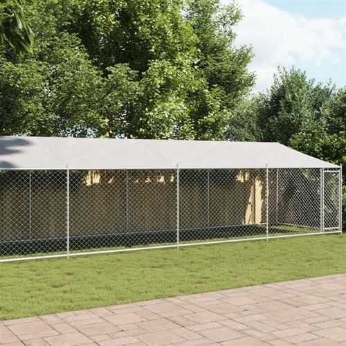 vidaXL Cage pour Chien avec Toit et Porte, Chenil pour Chien, Maison pour Chien, Niche de Jardin Terrasse, Gris 10x2x2m Acier Galvanisé
