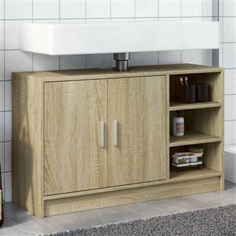 vidaXL Armoire d'évier chêne sonoma 90x29x55 cm bois d'ingénierie, armoire de salle de bain, armoire de rangement salle de 848124 - 1