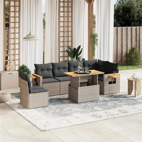 Non Communiqué Gris Vidaxl Salon De Jardin Avec Coussins 7 Pcs, Canapés De Terrasse, Ensemble De Meubles De Patio, Mobilier D'extérieur, 3273545