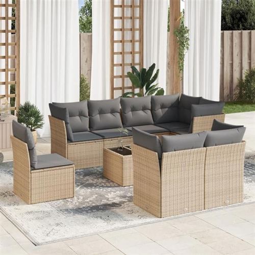 Non Communiqué Beige Vidaxl Salon De Jardin Modulable - Lot De 9 Pièces - Résine Tressée - 8 Personnes