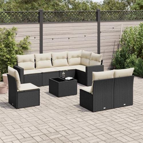 vidaXL Salon de jardin 9 pcs avec coussins noir résine tressée 3251413