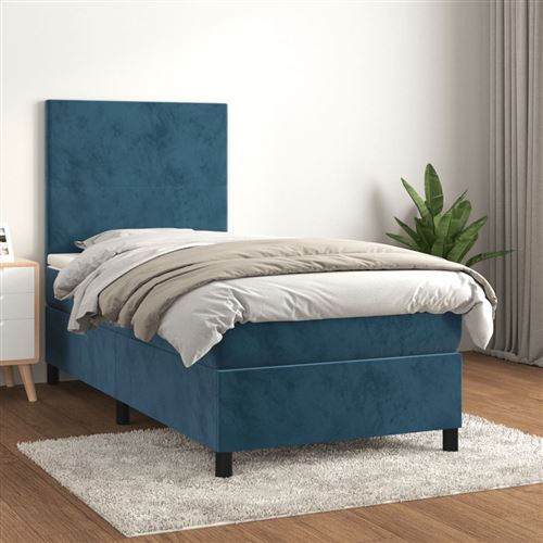 vidaXL Sommier à lattes de lit avec matelas Bleu foncé 90x200 cm3142885