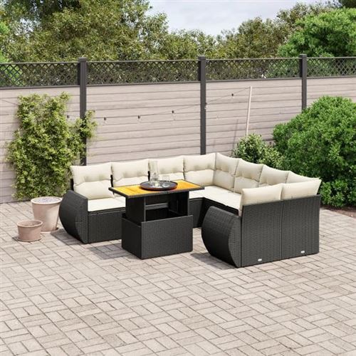 vidaXL Salon de Jardin avec Coussins 9 pcs, Canapés de Terrasse, Ensemble de Meubles de Patio, Mobilier d'Extérieur, Noir 3272120